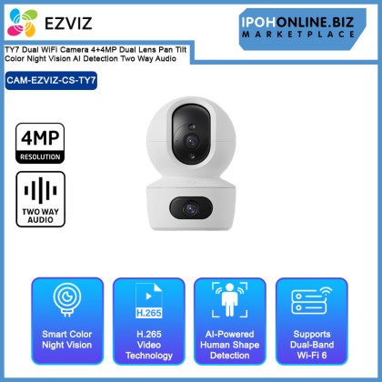 Ezviz TY7 Dual WiFi Camera 4+4MP Dual Lens Pan Tilt Color Night Vision AI Detection Two Way Audio